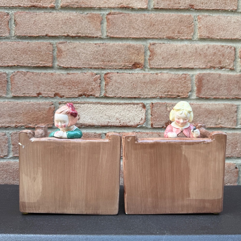 Mary Engelbreit Bookends Kids Girls Dog Brown Make A Wish Vintage Ceramic Decor - Picture 2 of 16